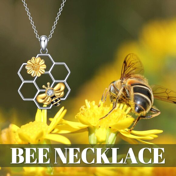 925 Sterling Silver Bee Necklace with Honeycomb Pendant for Women - Picture 5 of 7